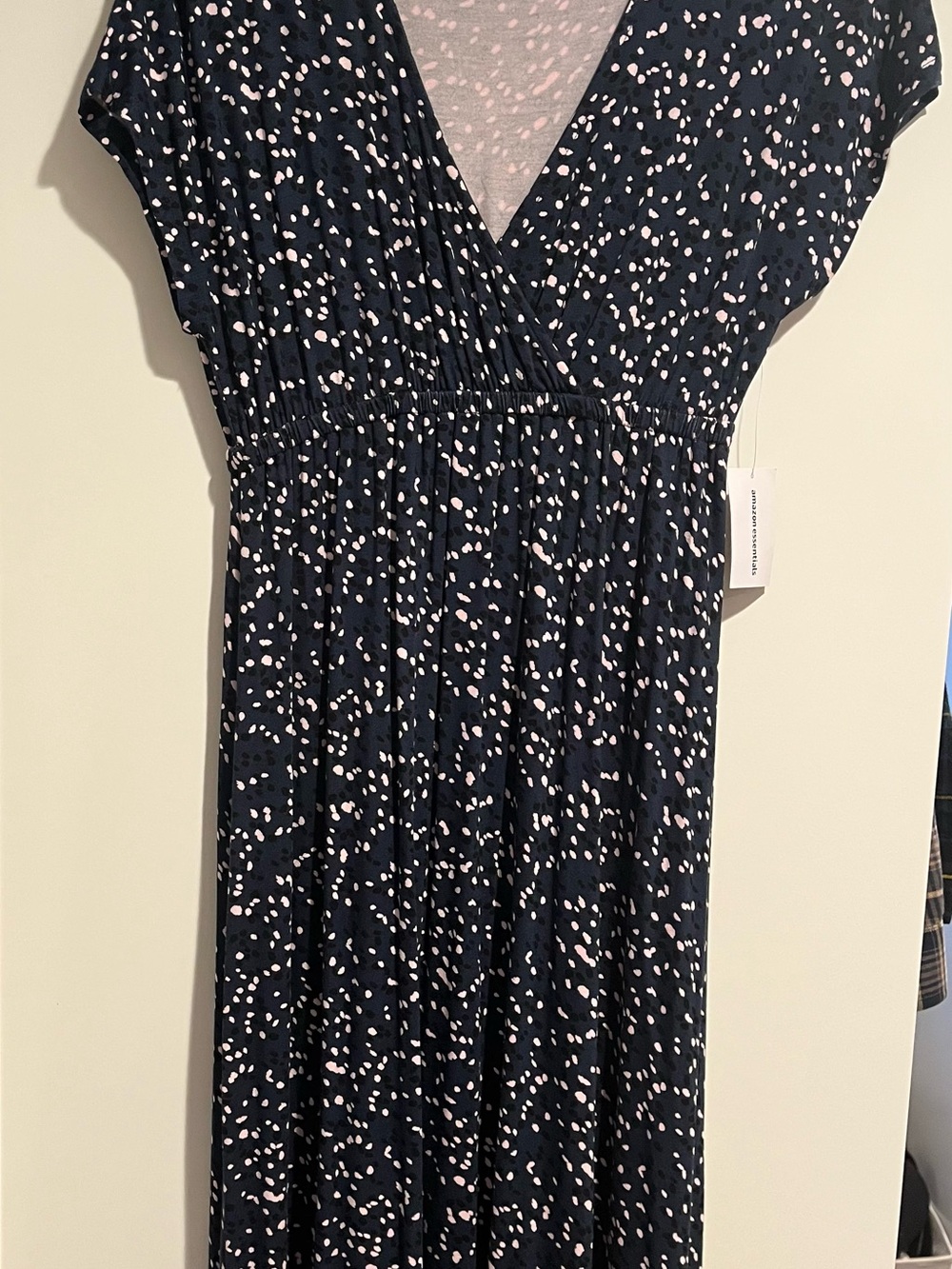 Women's Navy & Beige Printed Wrap Maxi Dress